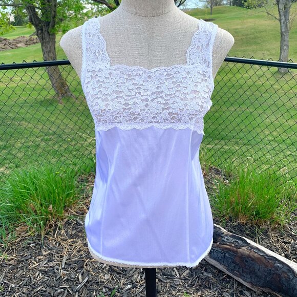 Vintage Camisole Intimate Details Square Neck Satin Lace Tank Top - Picture 1 of 15